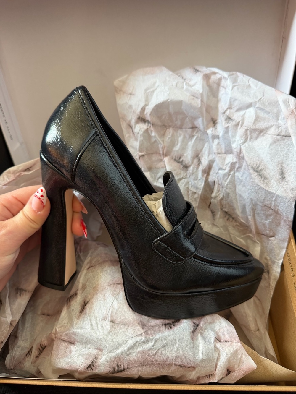 Jessica Simpson Black Platform Block Heel Loafer with Cream Inner Heel